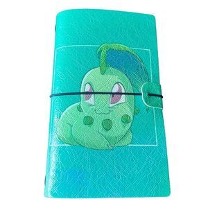 Chikorita Pokémon Blue & Green Faux Leather Reusable Travelers Notebook 8x4.5”
